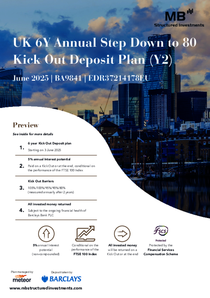 MB Structured Investments UK 6Y Annual Step Down to 80 Kick Out Deposit Plan (Y2) April 2025 - BA9664