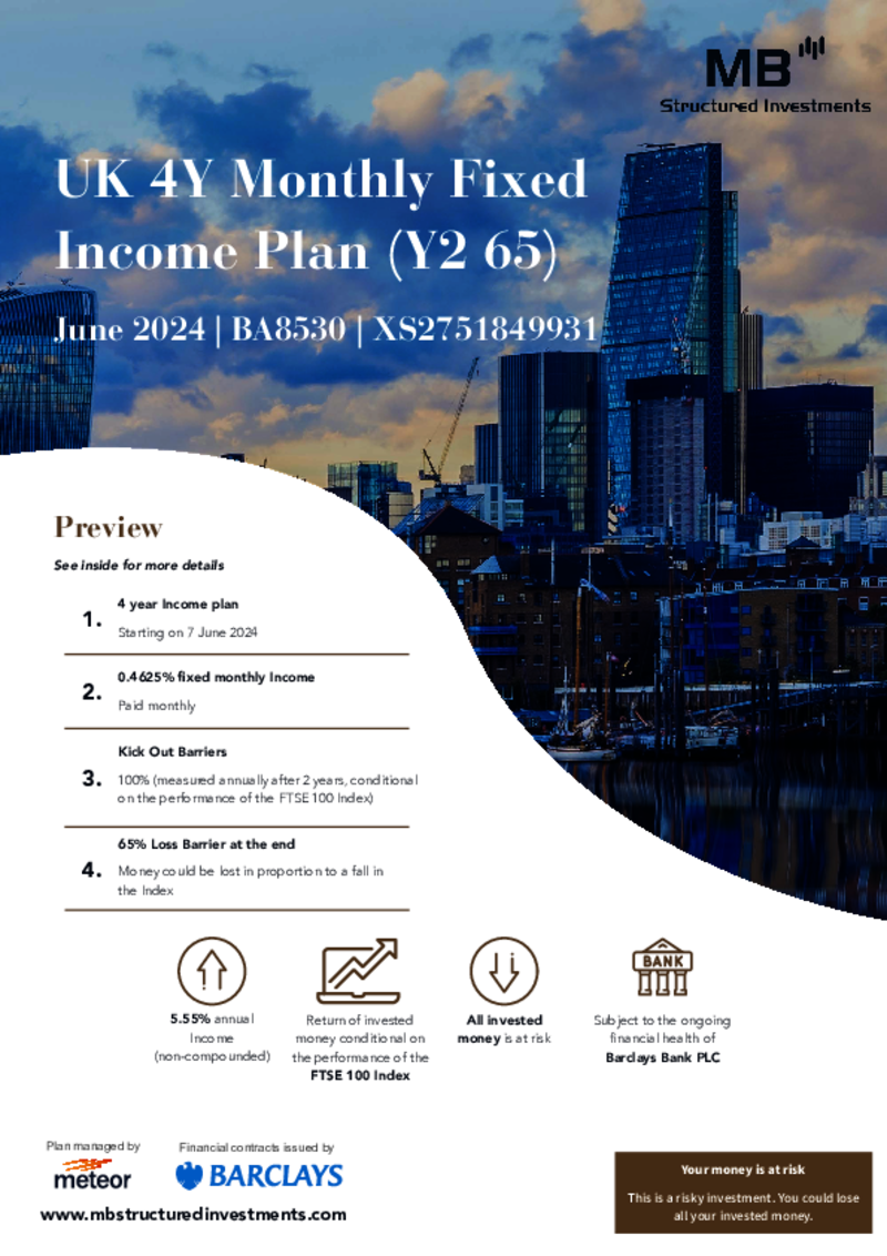 MB Structured Investments UK 4Y Monthly Fixed Income Plan (Y2 65) June 2024 - BA8530