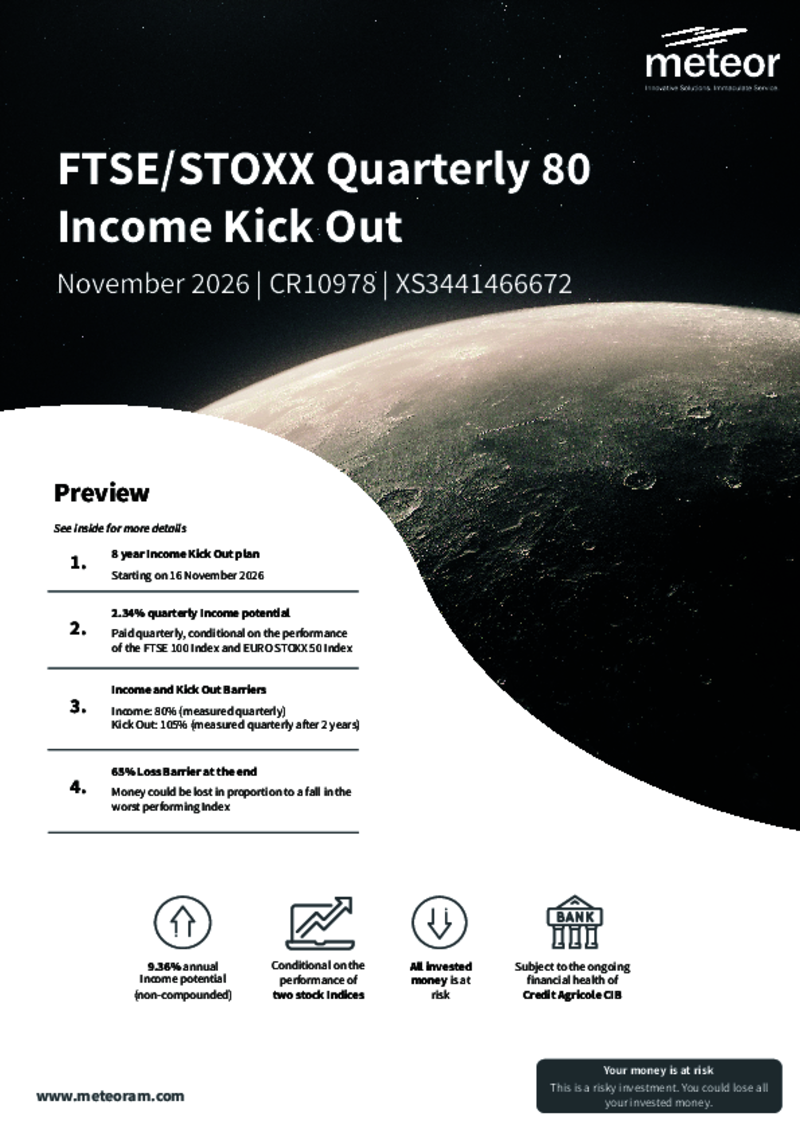 Meteor FTSE/STOXX Quarterly 80 Income Kick Out Plan November 2026 - CR10978