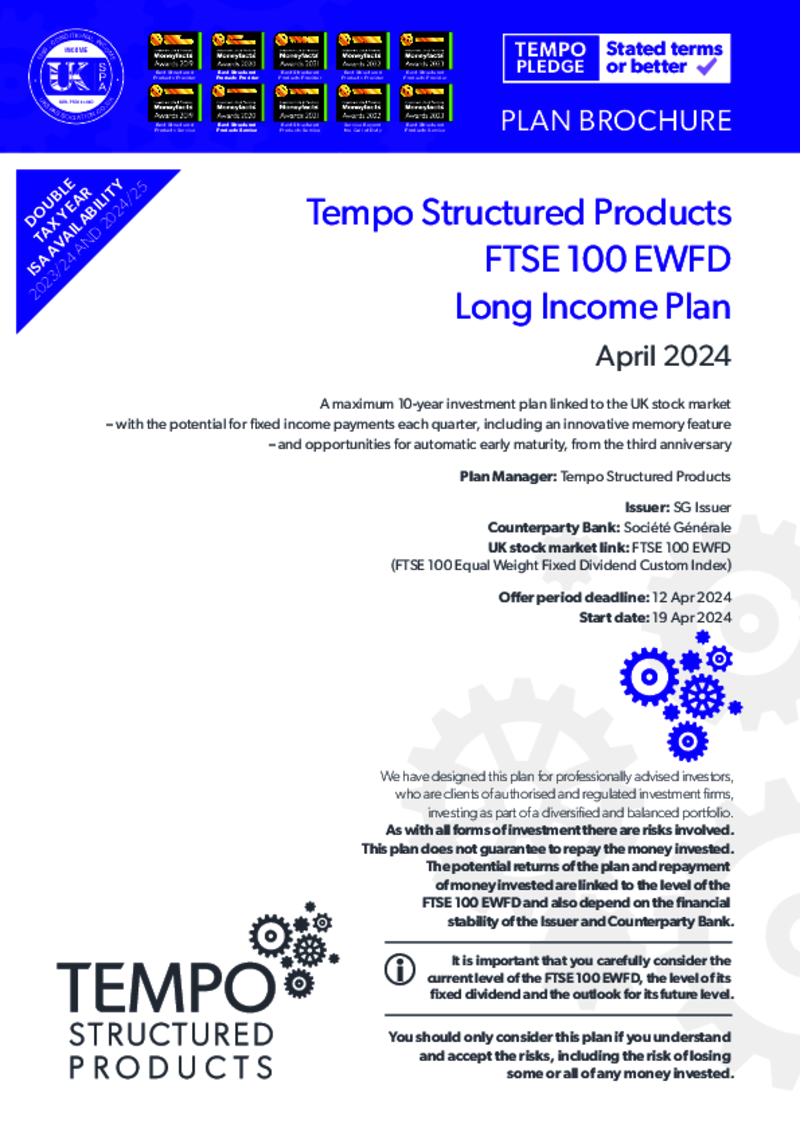 Tempo FTSE 100 EWFD Long Income Plan September 2022 - Option 1