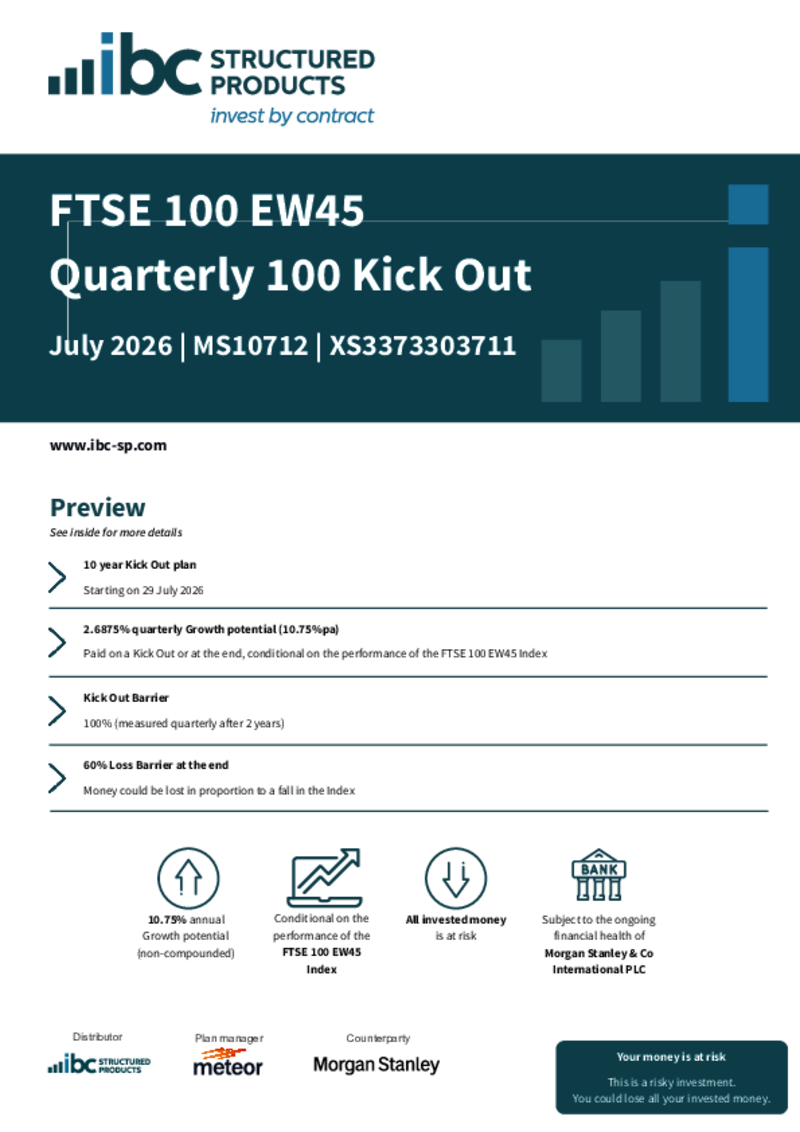 iBC Structured Products FTSE 100 EW45 Quarterly 100 Kick Out July 2026 - MS10712