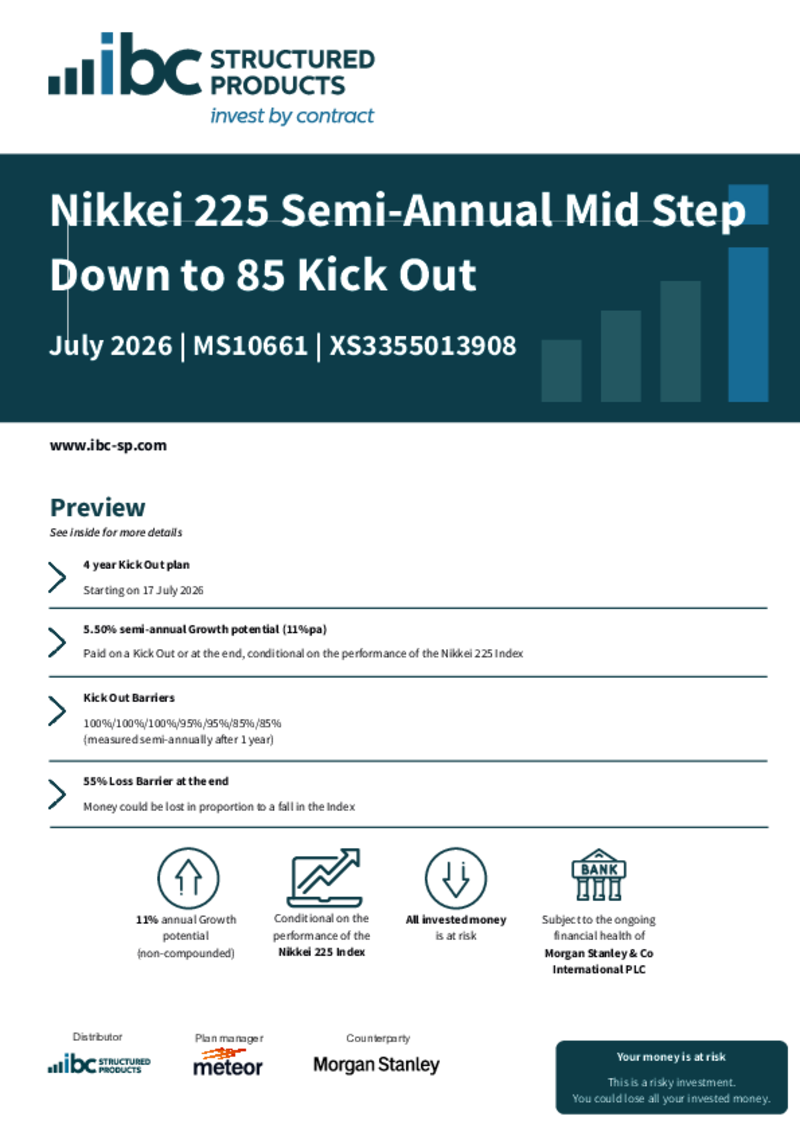 iBC Structured Products Nikkei 225 Semi-Annual Mid Step Down to 85 Kick Out July 2026 - MS10661