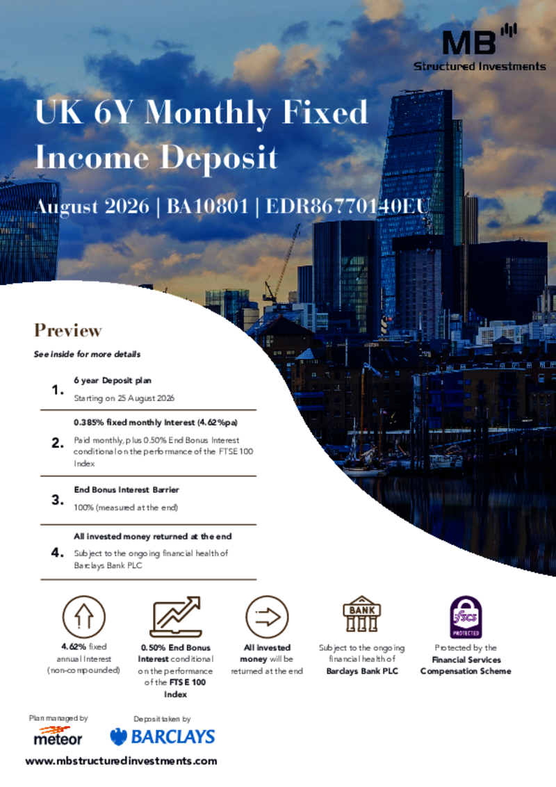 MB Structured Investments UK 6Y Monthly Fixed Income Deposit August 2026 - BA10801