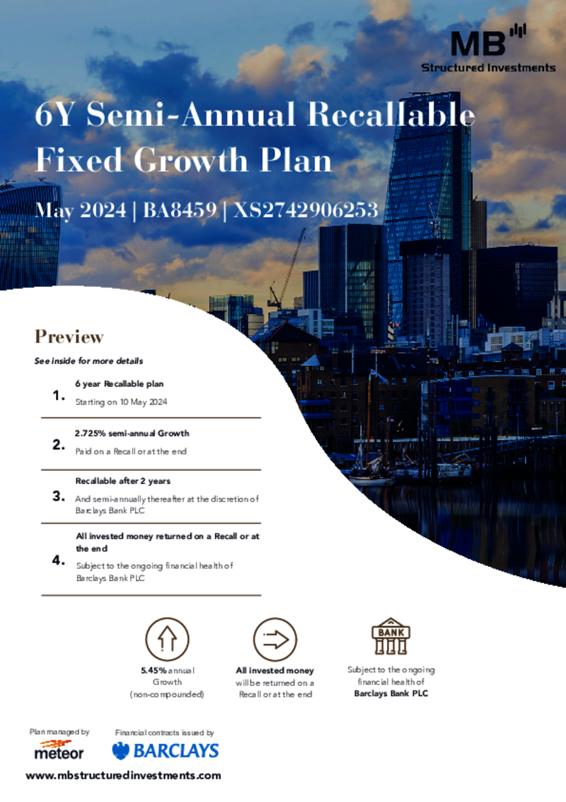 MB Structured Investments 6Y Semi-Annual Recallable Fixed Growth Plan May 2024 - BA8459