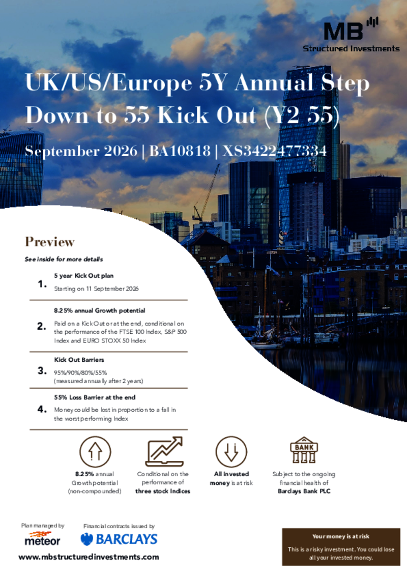 MB Structured Investments UK/US/Europe 5Y Annual Step Down to 55 Kick Out (Y2 55) September 2026 - BA10818