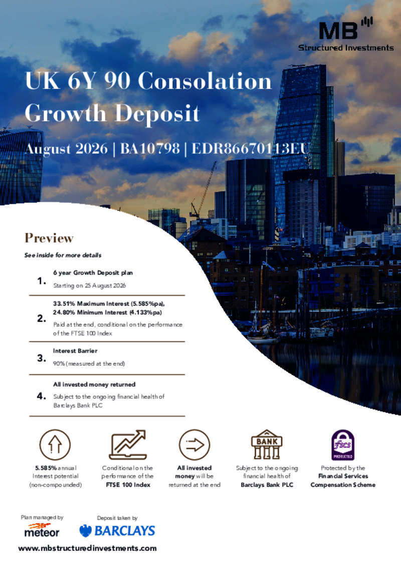 MB Structured Investments UK 6Y 90 Consolation Growth Deposit Plan August 2026 - BA10798