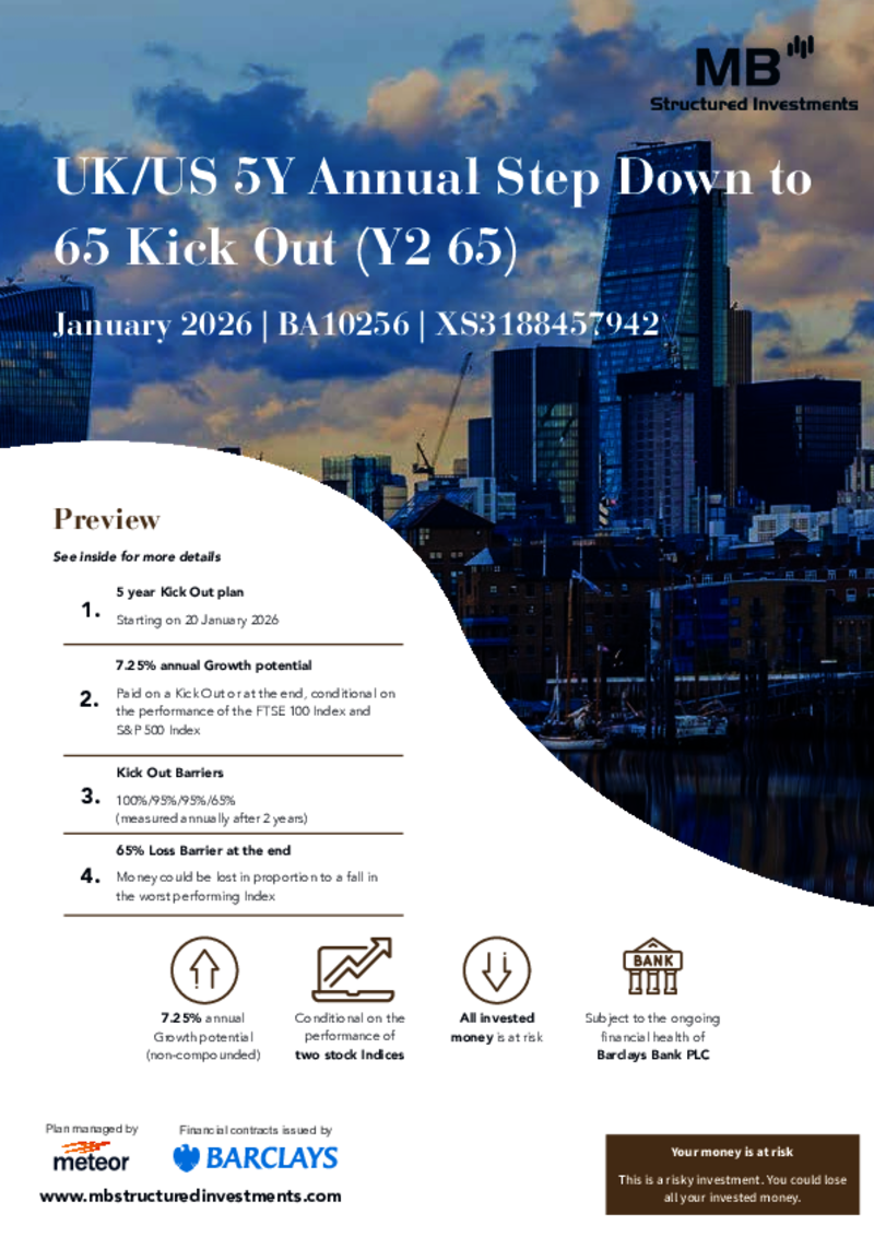 MB Structured Investments UK/US 5Y Annual Step Down to 65 Kick Out Plan (Y2 65) January 2026 - BA10256