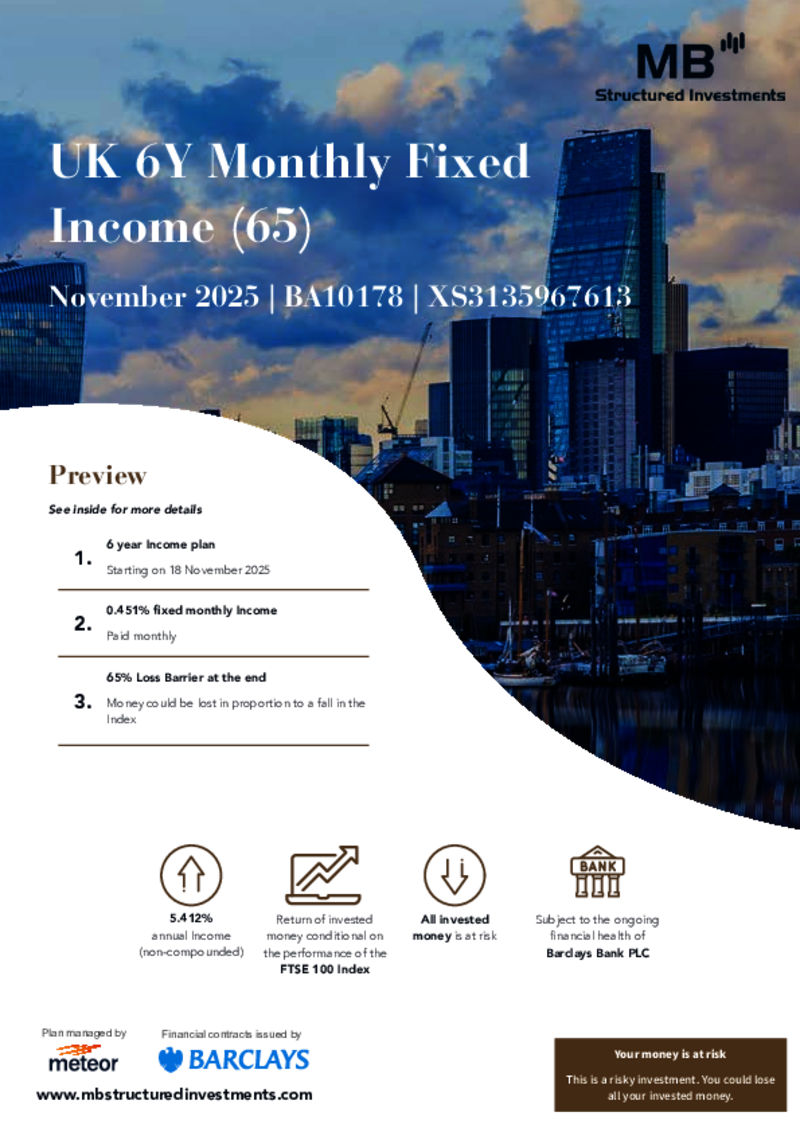 MB Structured Investments UK 6Y Monthly Fixed Income Plan (65) November 2025 - BA10178