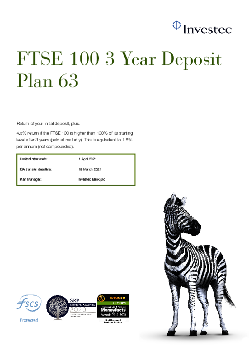 Investec FTSE 100 3 Year Deposit Plan 63