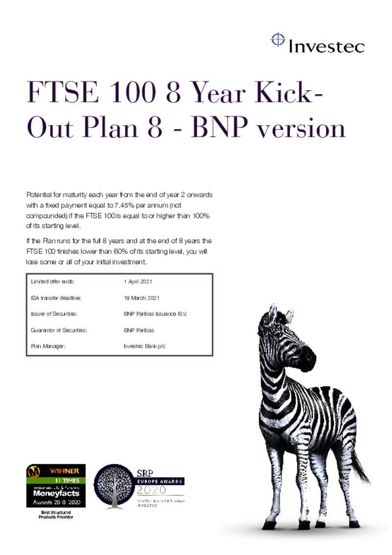 Investec FTSE 100 8 Year Kick-Out Plan 8 - BNP Version