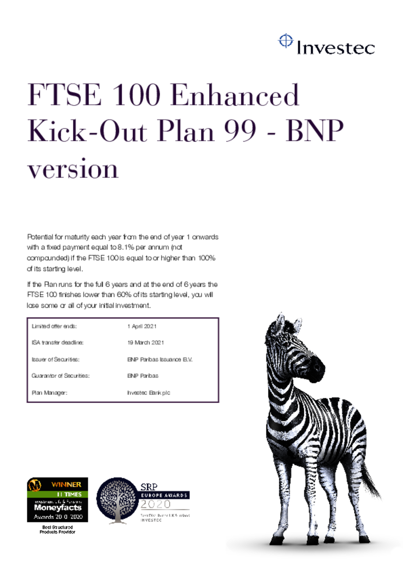Investec FTSE 100 Enhanced Kick-Out Plan 99 - BNP Version