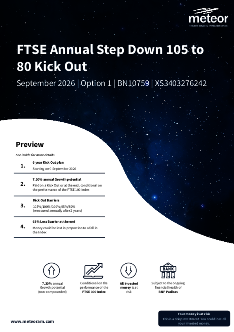 Meteor FTSE Annual Step Down 105 to 80 Kick Out September 2026 (Option 1) - BN10759