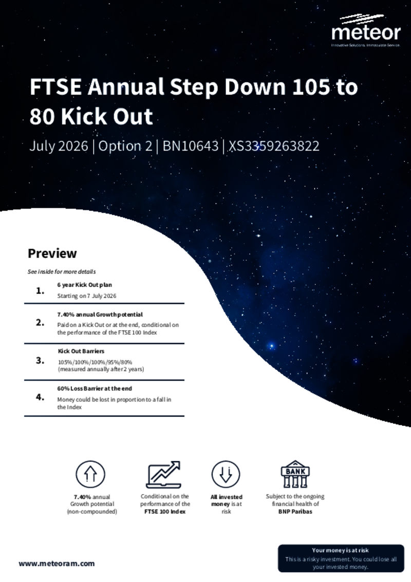 Meteor FTSE Annual Step Down 105 to 80 Kick Out July 2026 (Option 2) - BN10643
