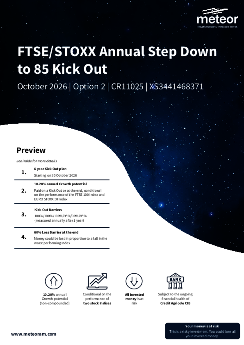 Meteor FTSE/STOXX Annual Step Down to 85 Kick Out Plan October 2026 (Option 2) - CR11025