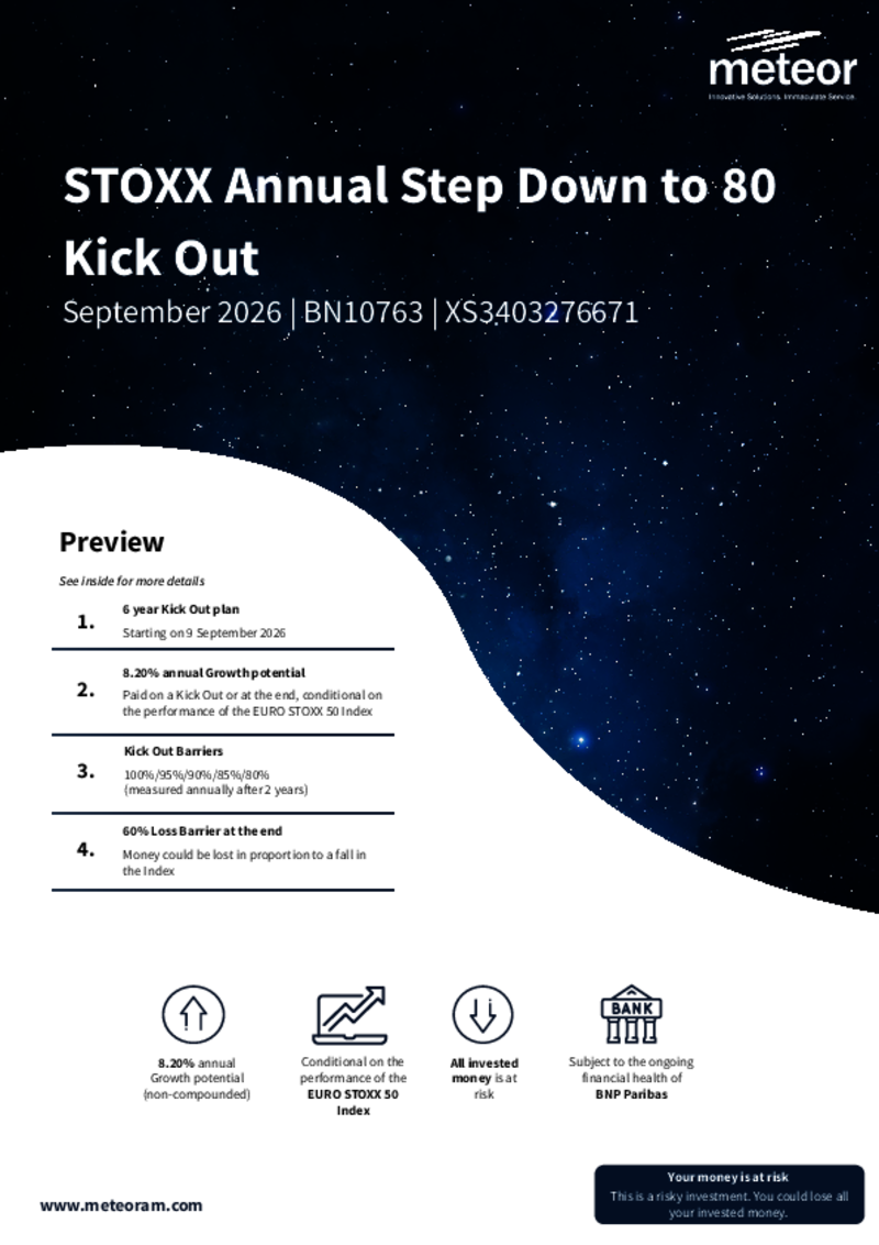 Meteor STOXX Annual Step Down to 80 Kick Out Plan September 2026 - BN10763