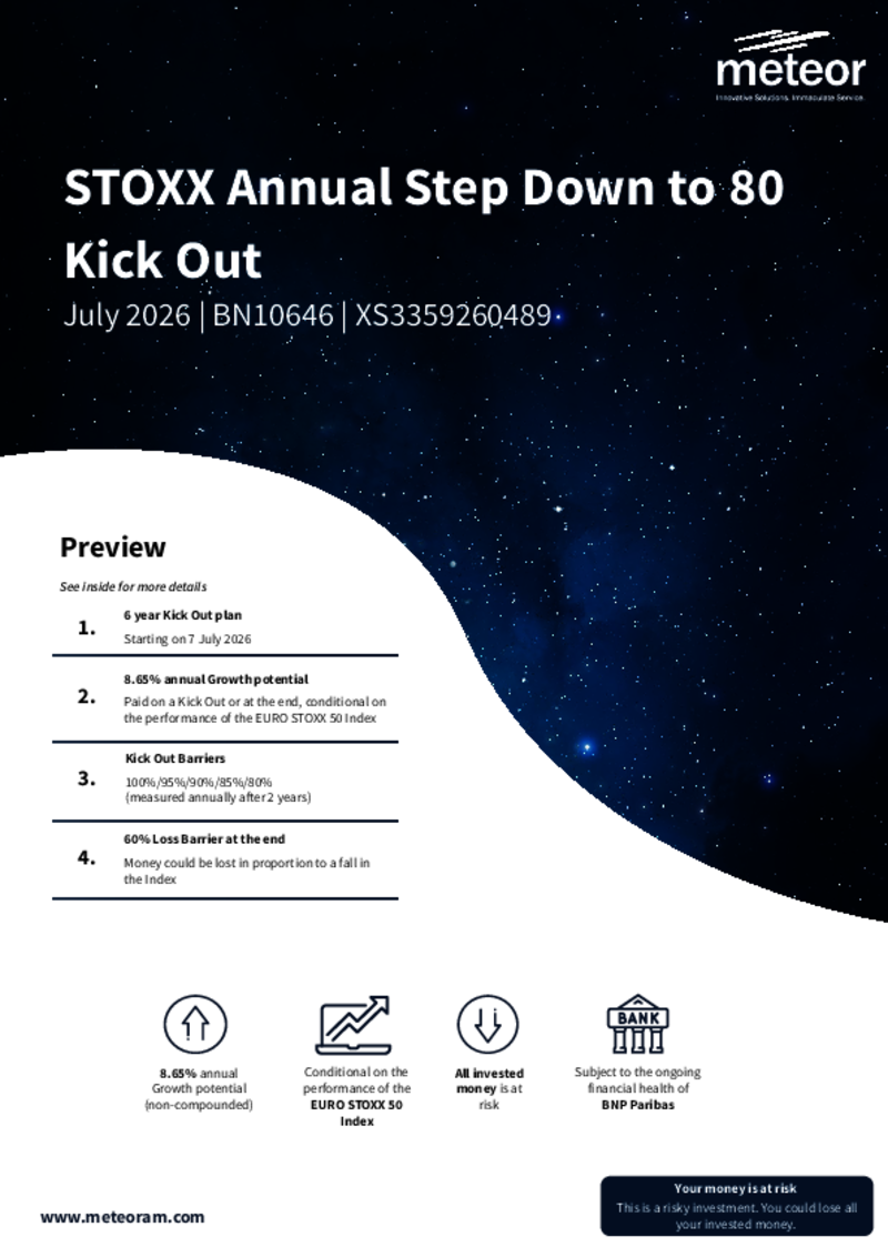 Meteor STOXX Annual Step Down to 80 Kick Out Plan July 2026 - BN10646