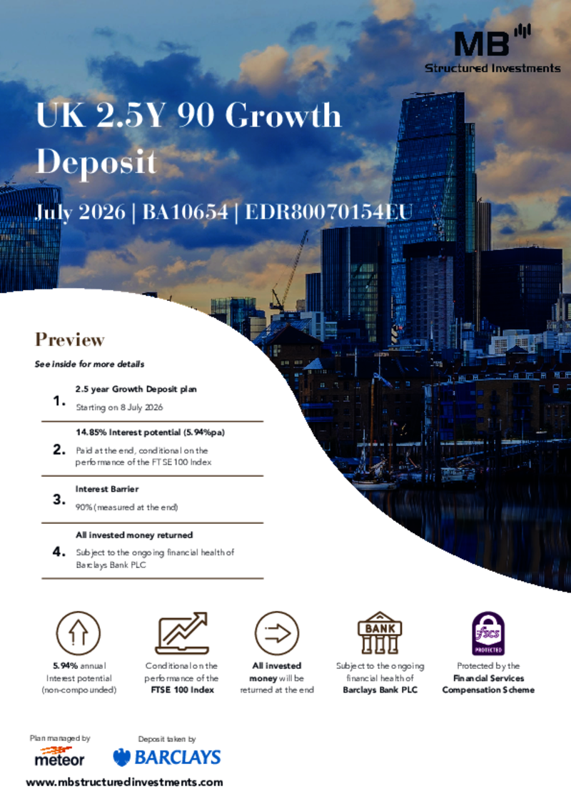 MB Structured Investments UK 2.5Y 90 Growth Deposit July 2026 - BA10654