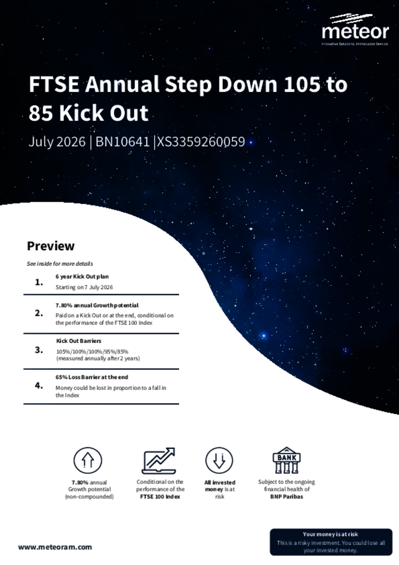 Meteor FTSE Annual Step Down 105 to 85 Kick Out July 2026 - BN10641