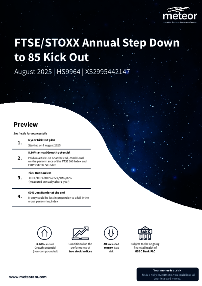 Meteor FTSE/STOXX Annual Step Down to 85 Kick Out August 2025 - HS9964
