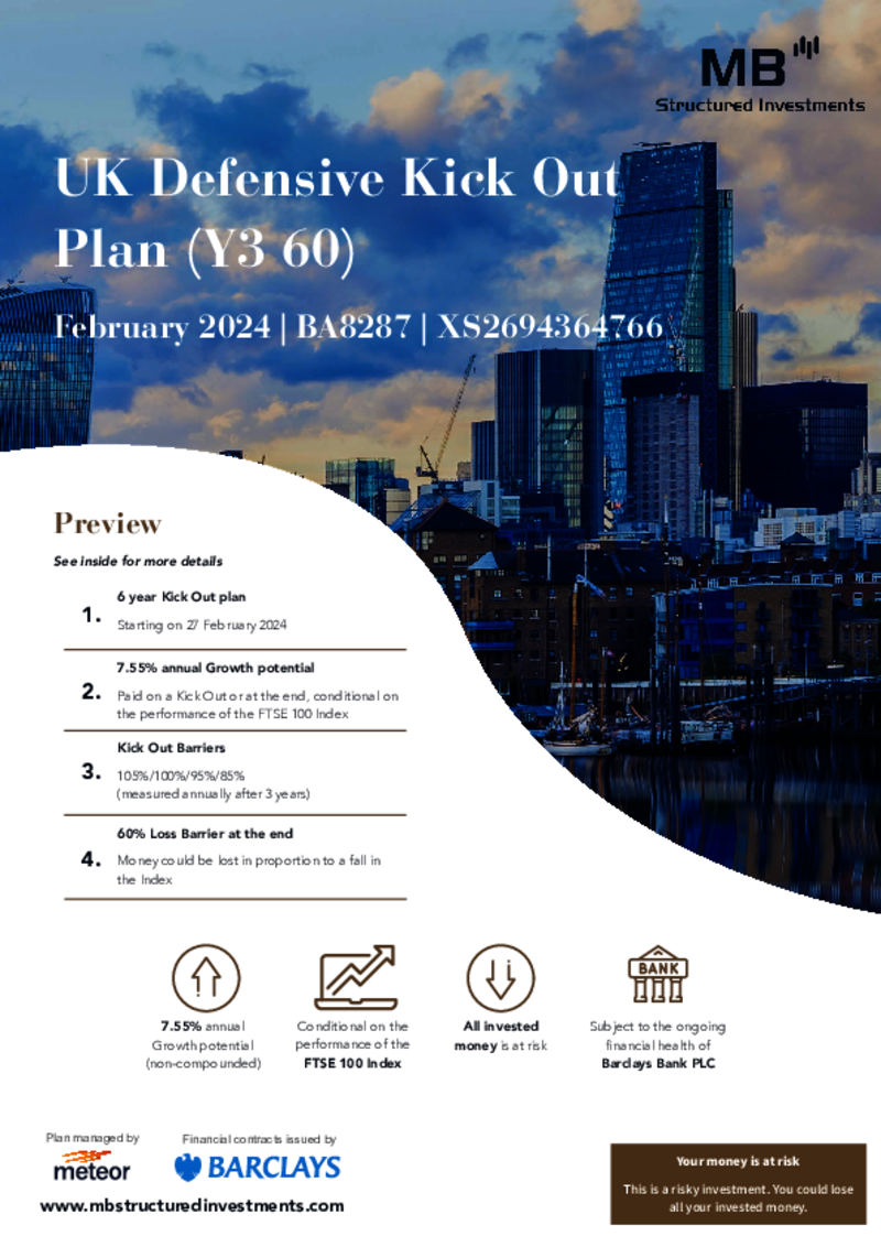 MB Structured Investments UK Defensive Kick Out Plan (Y3 60) February 2024 - BA8287