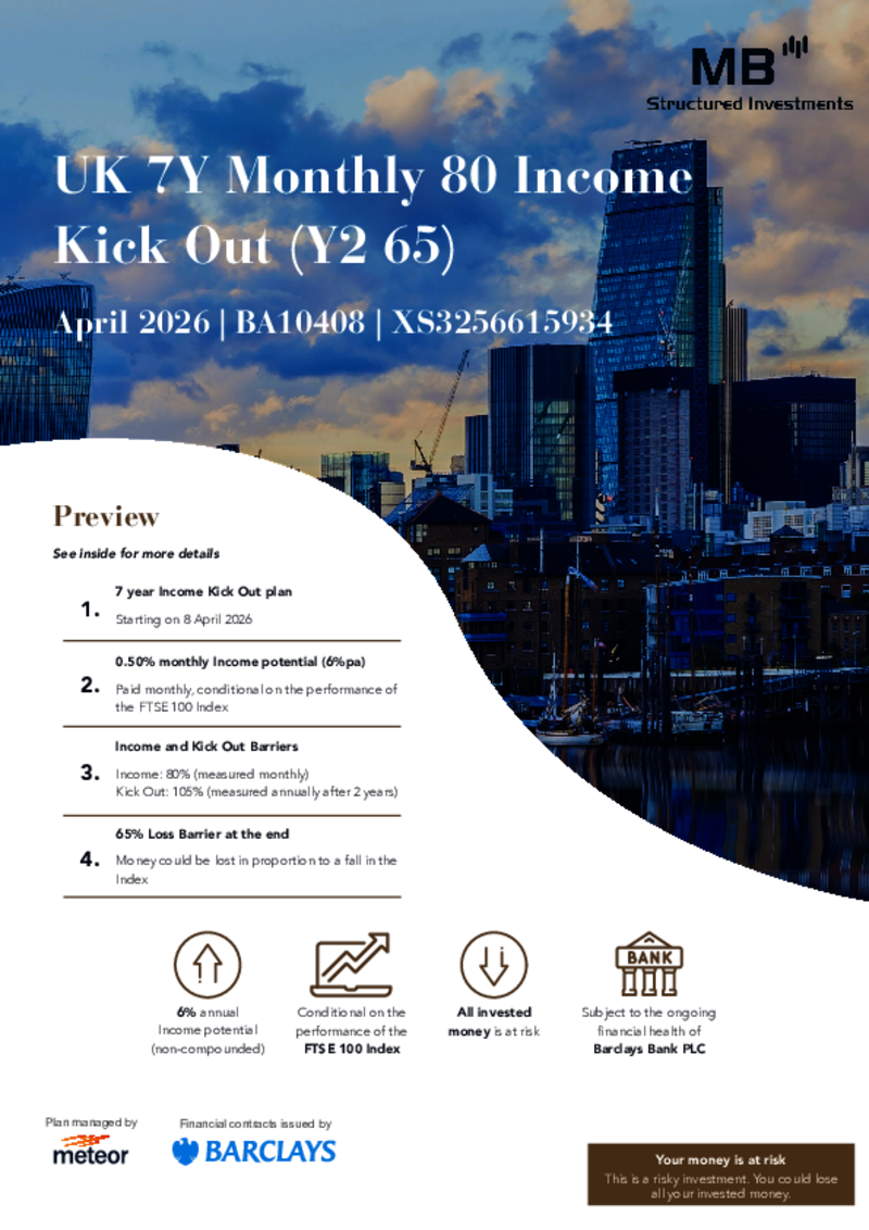 MB Structured Investments UK 7Y Monthly 80 Income Kick Out (Y2 65) April 2026 - BA10408