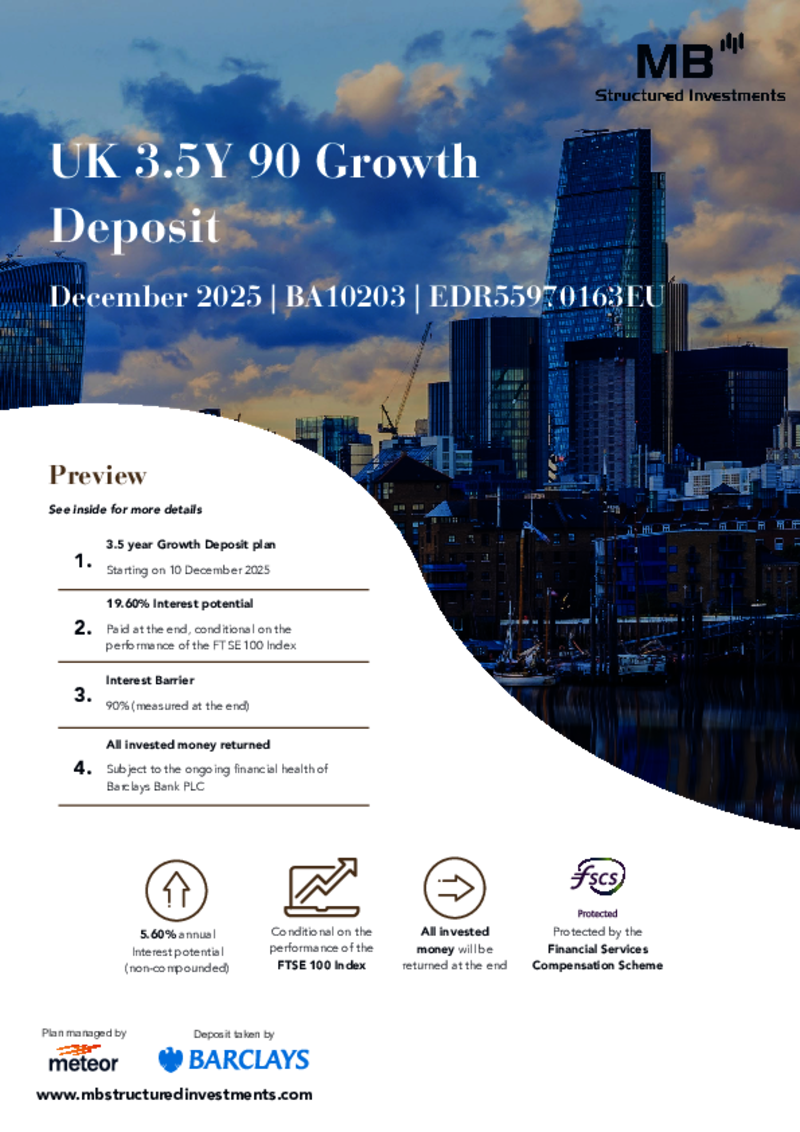 MB Structured Investments UK 3.5Y 90 Growth Deposit December 2025 - BA10203