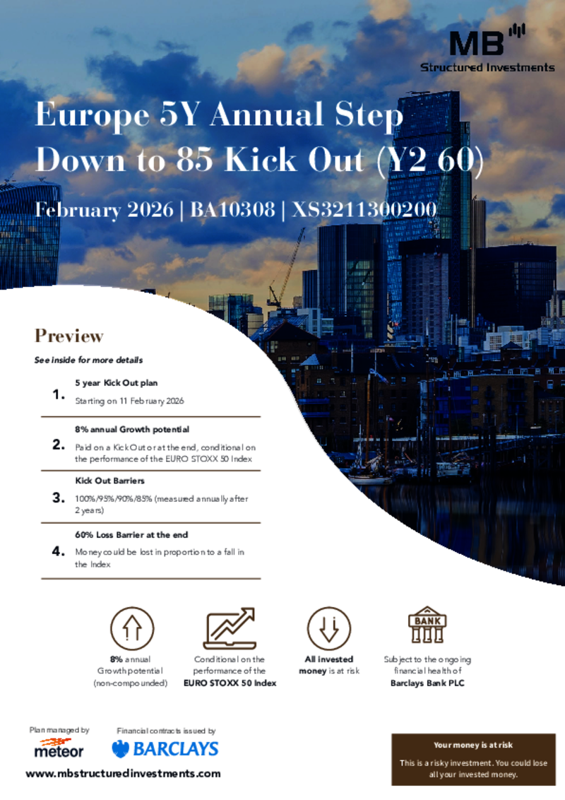 MB Structured Investments Europe 5Y Annual Step Down to 85 Kick Out (Y2 60) February 2026 - BA10308