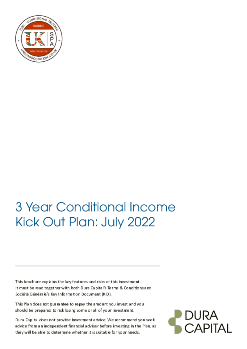 Dura Capital 3 Year Conditional Income Kick Out Plan: July 2022