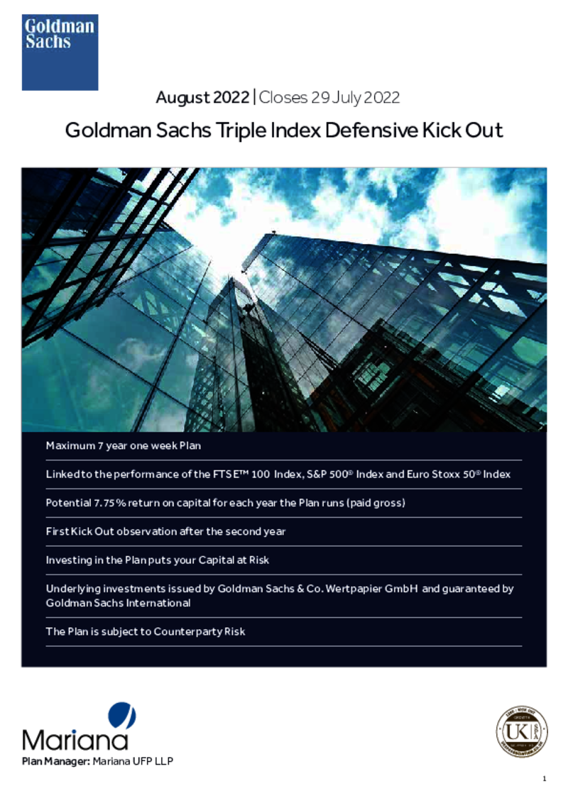 Goldman Sachs Triple Index Defensive Kick Out - August 2022