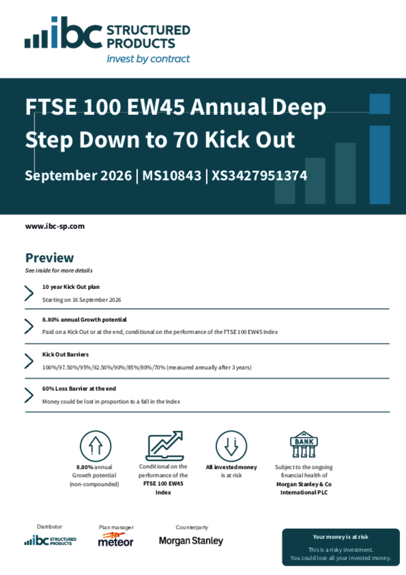 iBC Structured Products FTSE 100 EW45 Annual Deep Step Down to 70 Kick Out September 2026 - MS10843
