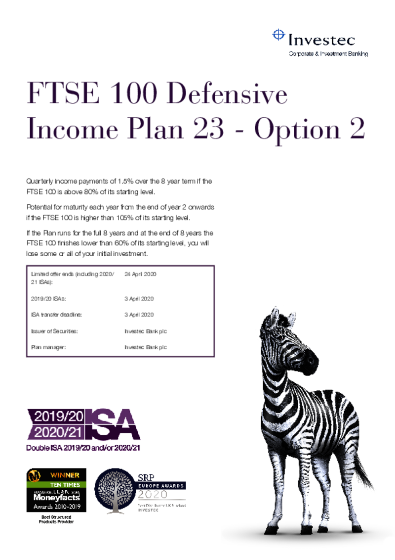 FTSE 100 Defensive Income Plan 23 - Option 2