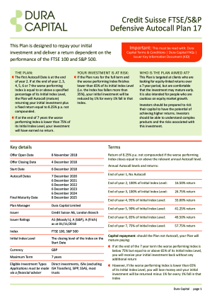 Credit Suisse FTSE/S&P Defensive Autocall Plan 17