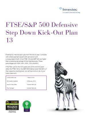 FTSE S&P 500 Defensive Step Down Kick Out Plan 13