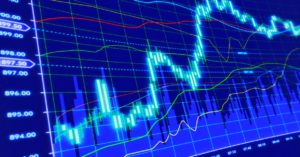 3d blue background with stock diagram